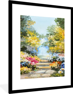 Produktbild von MuchoWow® Gerahmtes Poster Malerei - Blumen - Natur - Ölfarbe 60x80 cm - Poster mit Schwarzem Bilderrahmen Wandposter Rahmen Foto Bilder - Wohnzimmer - Dekorationen - Prämie