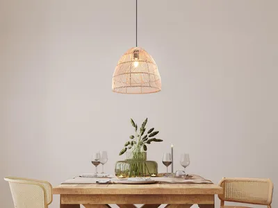 Produktbild von LED Boho Pendelleuchten mit Korb Lampenschirm aus Rattan für übern Esstisch