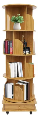 Immagine prodotto di Libreria girevole a 4 ripiani, in legno color noce, con ruote