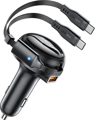 Produktbild von B13 53W USB-A Autoladegerät + 2 USB-C Einziehbare Kabel - Schwarz