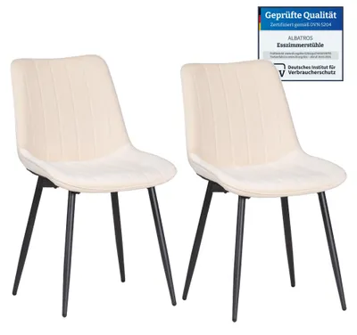 Obrázok produktu pre Albatros BOSA zamatová stolička béžová - sada 2 jedálenských stoličiek v modernom retro dizajne, čalúnené a ergonomické, poťah testovaný DEKRA, ľahko udržiavateľný