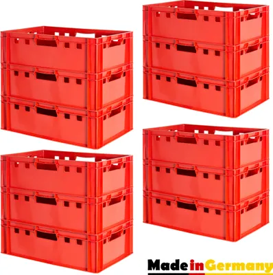 Produktbild von 12 Stück E2 Fleischkisten Rot Kisten Eurobox Lebensmittelecht Metzgerkiste Box Aufbewahrungsbox Kunststoff Wanne Plastik Stapelbar Lagerkisten 60 x 40 Kingpower
