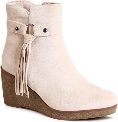 Produktbild von topschuhe24 2946 Damen Keilabsatz Stiefeletten Velours Booties, Farbe:Beige, Größe:39 EU