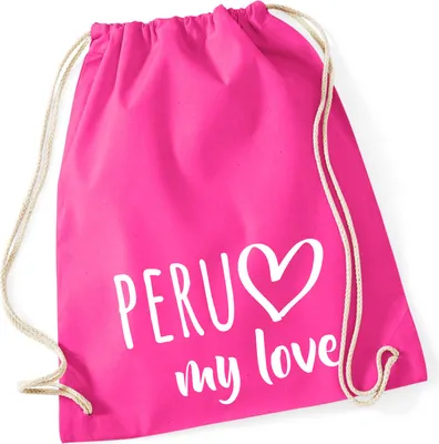 Produktbild von Huuraa Turnbeutel Peru my love 12 Liter Fuchsia Baumwolle Rucksack Geschenkidee