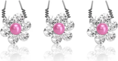 Produktbild von Haarnadeln Perlen Strass Blume Hochzeit Braut Haarschmuck Kommunion Haar Pin Set rosa 12er Set