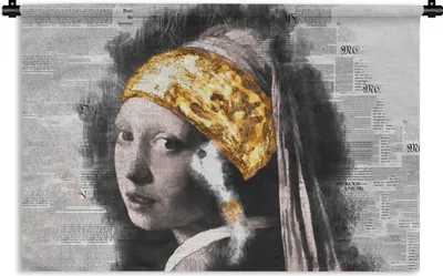 Produktbild von MuchoWow® Wandteppich Wandbehang Das Mädchen mit dem Perlenohrring - Vermeer - Collage 120x80 cm Tapisserie Dekoration Wandtuch - Wanddekorationen - Wandtücher