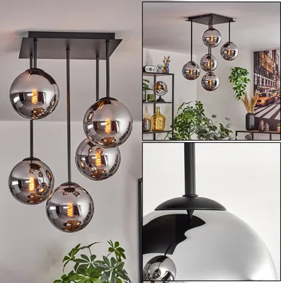 Produktbild von Fossobiubo Deckenlampe aus Metall/Glas in Schwarz/Chromfarben/Rauchfarben
