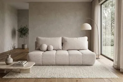 Zdjęcie produktu dla Sofa z funkcją spania i pojemnikiem, tkanina plecionka Verita, Beżowy, COCO