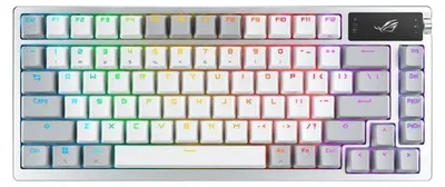 Obrázek produktu pro ASUS ROG Azoth White, Kabelový a bezdrátový, USB + RF Wireless + Bluetooth, Mechanický spínač, QWERTZ, RGB LED, Bílá