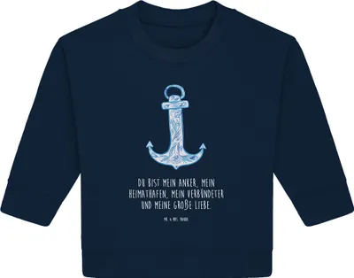 Produktbild von Mr. & Mrs. Panda Organic Baby Pullover Anker Blau 6. - 12. Monat - French Navy - Geschenk, Bullover, Lustige Sprüche