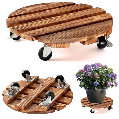 Immagine prodotto di Set di 2 supporti per piante in legno con rotelle