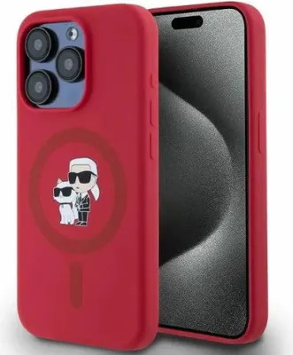 Immagine prodotto di Karl Lagerfeld Klhmp15Lscmkcrhr Iphone15 Pro 6.1 Czerwony/Red Hardcase Silicone Karl&Choupette Heads Ring Magsafe