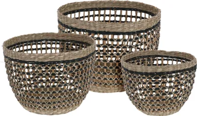 Image de Paniers de rangement ronds en jonc de mer Set 3 pièces noir décoratif