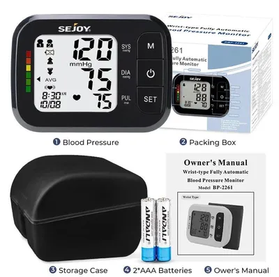 Obrázek produktu pro Elektronický tlakoměr – DBP-2261 – Na zápěstí – Digitální měření – Funkce paměti – Včetně baterií –  RoHS – Černý