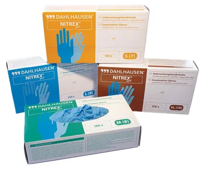 Produktbild von Dahlhausen Nitrex Nitril Untersuchungshandschuhe blau Gr. L