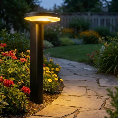 Produktbild von Premium Solar Säulen-Wegeleuchte aus Aluminium in Schwarz, 300lm helle SMD-LEDs, Dämmerungssensor & 2 Leuchtmodi, wetterfeste Gartenlampe modern