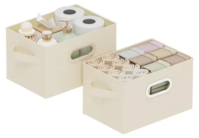 Aufbewahrungsbox aus Stoff, 2er-Set, 26x20x17 cm, beige, faltbar