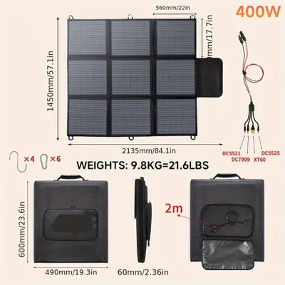 Obrázok produktu pre Skladacie solárne panely – Prenosná solárna nabíjačka – Mobilné panely – Solárne panely na kemping – Výkon 400 W