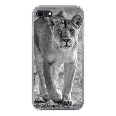 Produktbild von MuchoWow® Handyhülle Schutzhülle Hülle für iPhone SE 2022 Löwe - Schwarz - Weiß Silikon Softcase Handy Hülle - Schutzhülle
