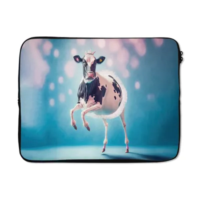 Produktbild von MuchoWow® Laptop Hülle 15 Zoll Kuh - Krone - Ballett - Blau - Rosa - Kinder Laptoptasche - Laptoptasche - Sleeve - Rundum-Schutz