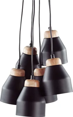 Produktbild von BELIANI Hängeleuchte Schwarz Metall und Holz mit Schirmen in Glockenform 6-flammig Industrie Look
