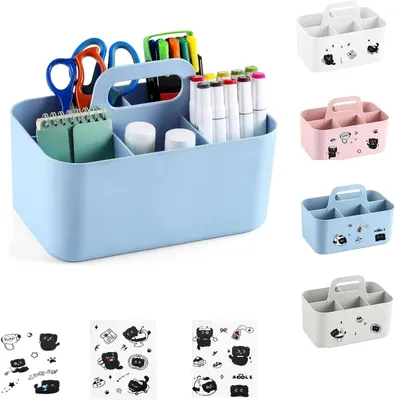 Imagen del producto de Organizador de plástico para objetos, con 5 compartimentos, de 25 x 15,4 cm, con asa, ideal para oficina y baño