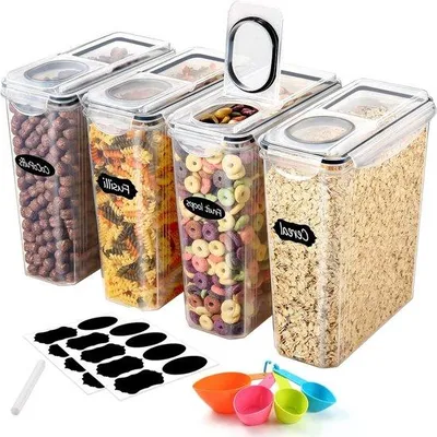 Image de Boîtes hermétiques de 3,7 litres pour aliments et céréales, avec étiquettes et marqueur