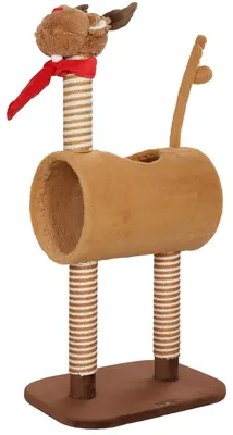 Image de Arbre à chat PawHut de 98 cm, tour pour chat au motif cerf, avec niche et balle