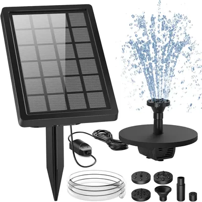 Produktbild von Solar Springbrunnen, Wasserspiel Springbrunnen, Solar Teichpumpe, 5W Solar Pumpe, Solar Wasserpumpe, 4 Fontänenstile, für Garten,Teich,Vogelbad