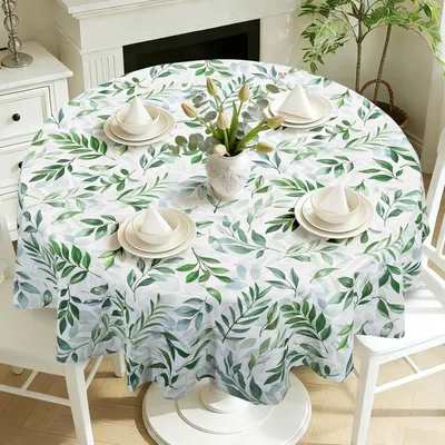 Produktbild von Tischdecke Rund 180 cm Frühling Sommer Blätter Grün Polyester