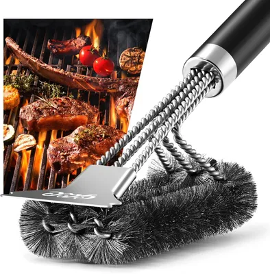 Obrázek produktu pro Kartáč na gril s extra dlouhými nerezovými štětinami, izolovanou rukojetí, nerezová špachtle, určený k čištění grilu