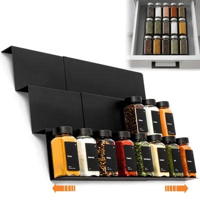 Produktbild von 6 Stk Gewürzregal Schublade Gewürz Schubladeneinsatz Gewürz Organizer Verstellbar von 23 cm bis 46 cm, Gewürzaufbewahrung, Kücheorganizer Erweiterbare