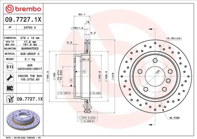 Produktbild von BREMBO 09.7727.1X Bremsscheibe x