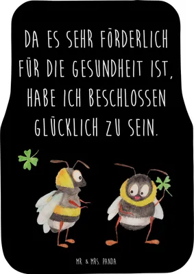 Produktbild von Mr. & Mrs. Panda Autoteppich Hummeln Kleeblatt - Schwarz - Geschenk, Auto Teppich, Automatte, Fußmatte, glücklich sein, Hummel, Spruch Fröhlich, Biene, Positiv, Deko