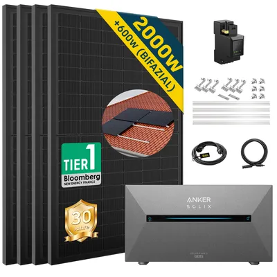 Produktbild von Balkonkraftwerk mit Speicher 2000w(500*4)  mit  Anker Solix  Solarbank 2 E1600 Pro