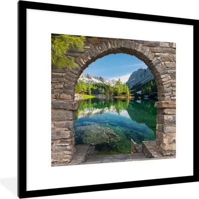 Produktbild von MuchoWow® Gerahmtes Poster Aussicht - Berg - Landschaft - Wasser 40x40 cm - Poster mit Schwarzem Bilderrahmen Wandposter Rahmen Foto Bilder - Poster - Plakat im Rahmen