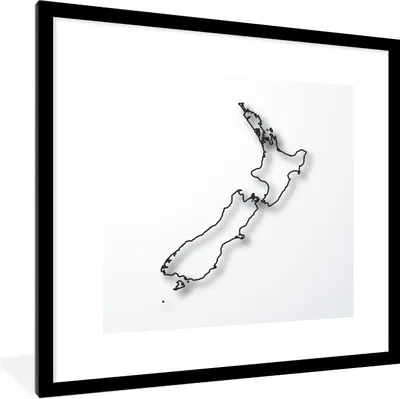 Produktbild von MuchoWow® Gerahmtes Poster Eine Illustration der Karte von Neuseeland mit einer schwarzen Linie 40x40 cm - Poster mit Schwarzem Bilderrahmen Wandposter Rahmen Foto Bilder - Poster - Plakat im Rahmen