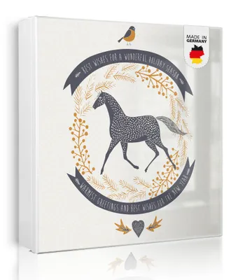 Zdjęcie produktu dla banjado metalowa szafka na klucze, duża 30x30 cm z 32 haczykami, może służyć jako tablica magnetyczna, biały korpus, zawias po lewej stronie, Pferd und Vogel [SKGW2 12646]