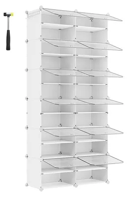 Image de Armoire de rangement blanche avec 12 compartiments – modulaire – en plastique et en acier – 32 x 83 x 187 cm