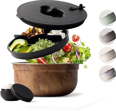 Produktbild von PolkaHome® Lunchbox mit Fächern – Luftdichte Salatbox 1,5 Liter, BPA-frei, Edelstahl, Braun