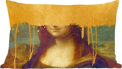 Produktbild von MuchoWow® Zierkissen Sofakissen Wohnzimmer Dekokissen 60x40 cm Mona Lisa - Gold - Da Vinci - Kopfkissen - Polster mit Foto