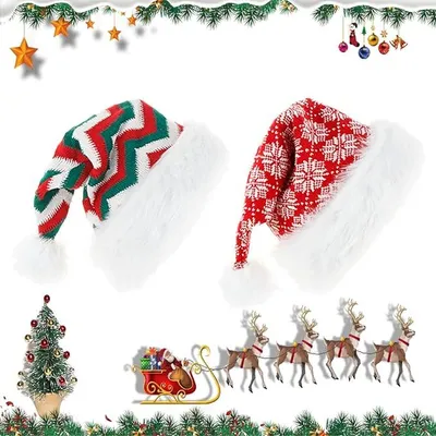 Produktbild von 2 Stück Gestrickte Weihnachtsmützen Warm Weich, Weihnachtskindermütze, Lustige Rote Weihnachtsmütze, Klassische Hut Weihnachtsmütze, für Weihnachts- und Neujahrs-Kostümfestdekoration