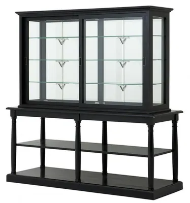 Image de Vitrine de luxe Casa Padrino, style baroque, en bois massif noir, dimensions : 195 x 190 x 68 cm