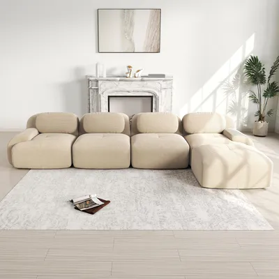 Produktbild von Rahmenloses Sofa, Modulares 4-Sitzer-Ecksofa, aus Cord, 32D-Sitzfläche, L-förmige Polstergarnitur für das Wohnzimmer, keine Montage erforderlich