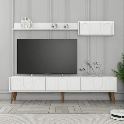Produktbild von Skye Decor, Lyon 2 - White, Walnut, TV-Einheit, Weiß, 100 % MELAMINBESCHICHTETE SPANPLATTEN, 180 x 35 x 44 cm