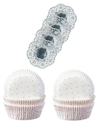 Produktbild von Demmler Muffinförmchen 2er Set - Mikropunkte - Inklusive 4 Tassendeckchen in Silber - zum Backen und Verzieren von leckeren Muffins/Kuchen