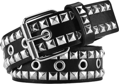 Produktbild von Punk Rock Nietengürtel Nietengürtel Ösenfadengürtel Quadratische Nieten Pyramidenmetalleinlagen Verstellbare Träger Kunstledergürtel
