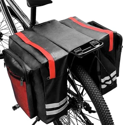 Productafbeelding van Unyqoos® Dubbele, waterdichte fietstas, 30 liter, gemaakt van 600D Oxford met PVC, geschikt voor bagagedragers, met reflecterende strepen en voorzien van 4 bevestigingsriemen
