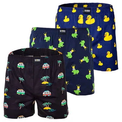 Produktbild von Happy Shorts Herren Webboxershorts, 3er Pack - American Style, Baumwolle, gemustert Ente/Frosch/Vacation XL