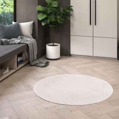 Produktbild von Steffensmeier Kurzflor Teppich Barcelona Wohnzimmerteppich modern, strapazierfähig und pflegeleicht, Creme, Größe: 160x160 cm